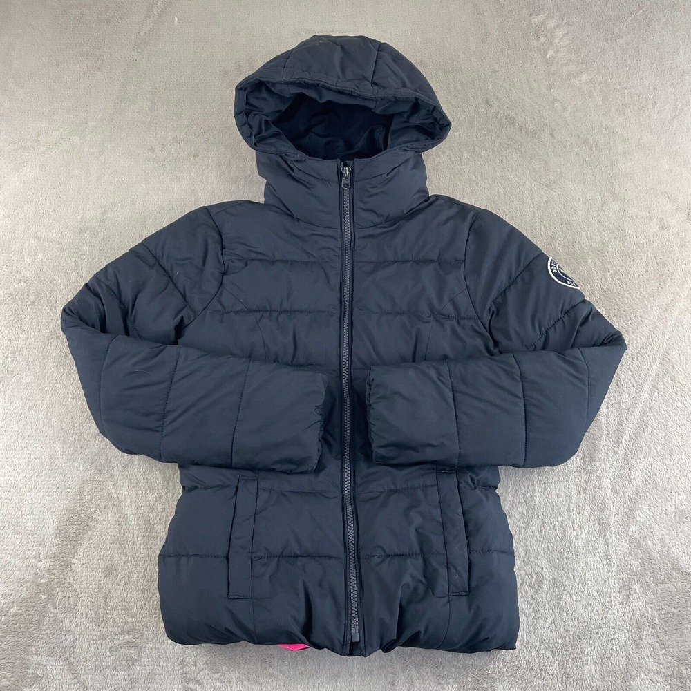 Abercrombie & Fitch Puffer Jacket Kids XL Black Full Zip Hooded Pockets Patch